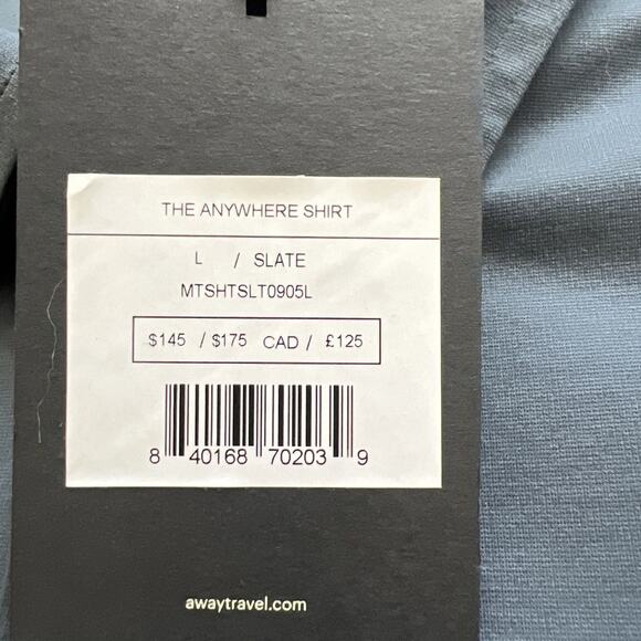 NWT Away Travel The Anywhere Shirt Mens Large Button Up Slate Blue Business Work - Picture 4 of 9